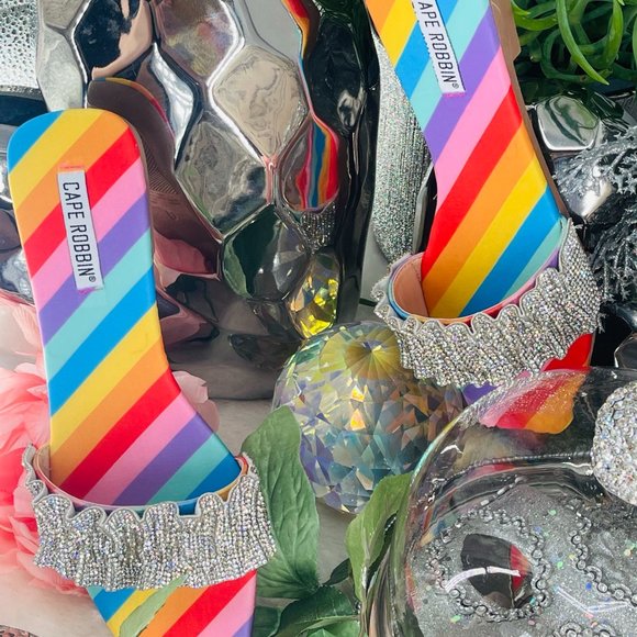 Cape Robbin Shoes - Gorgeous rainbow embellished silver sandal